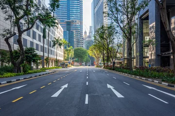  Quiet Singapore street with less tourists and cars during the city lockdown called"Circuit Breaker". © hit1912