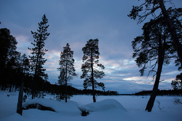 Winter in Inari lake, Lapland, Finland