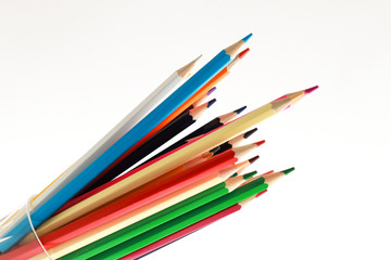  Color pencils isolated on white background.