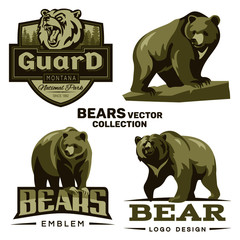 Grizzly bear logo - vector collection of mascots and  emblems on a white background.