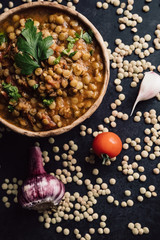 vegetarian lentil and tomato dish, healthy food meat-free food