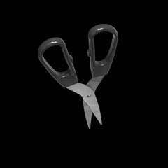 Zero gravity background dark object in the air Scissors without neon one