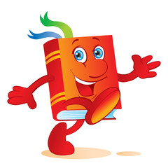red book character with two bookmarks walks waving fun, isolated object on white background, vector illustration,