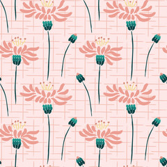 seamless repeating pattern with pink cornflowers