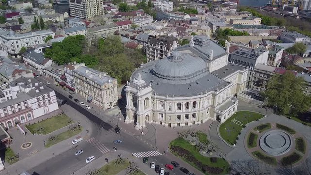 Aerial view, Odessa National Academic Theatre of Opera and Ballet,  Flying over Theatre of Opera, Odessa, Ukraine, Eastern Europe