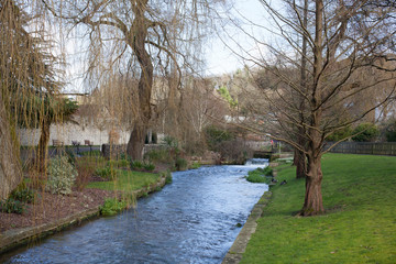 A river walk by Wolvesey Castle in Winchester, Hampshire, UK