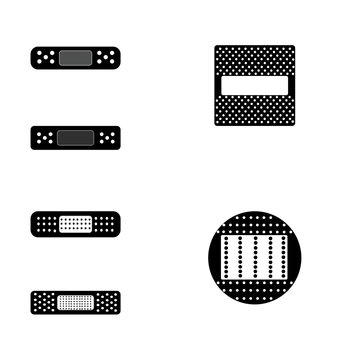 Bandages Icon Set On White Background. Silhouette Vector Design.