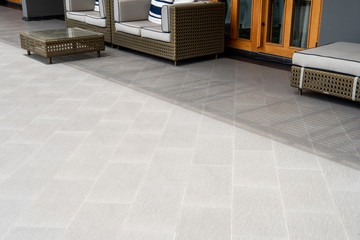 beautiful terrace, grey floor tile outdoor,