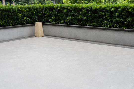 beautiful terrace, grey floor tile outdoor,