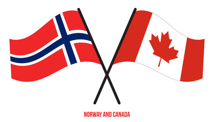 Norway and Canada Flags Crossed And Waving Flat Style. Official Proportion. Correct Colors