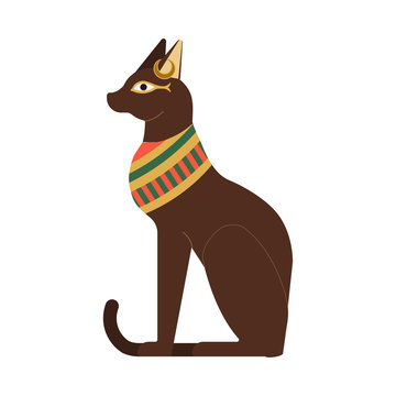 Bast Ancient Egyptian Goddess Cat Flat Illustration