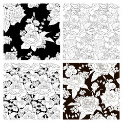 Set of floral seamless. Abstract background. Colorful texture with flowers. Pattern can be used for wallpaper, pattern fills, web page background,surface textures.Vector