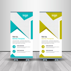 Creative Banner roll-up design, business concept. Graphic template roll-up for exhibitions, banner for seminar, layout for placement of photos. Universal stand for conference.