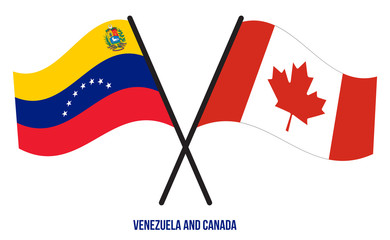 Venezuela and Canada Flags Crossed And Waving Flat Style. Official Proportion. Correct Colors