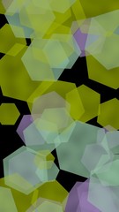 Multicolored translucent hexagons on dark background. Vertical image orientation. 3D illustration