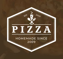 Selbstklebende Fototapete Pizzeria italienisches Pizzalogo, Vektor, Fast Food, Lieferung, Trattoria, Bistro, Catering