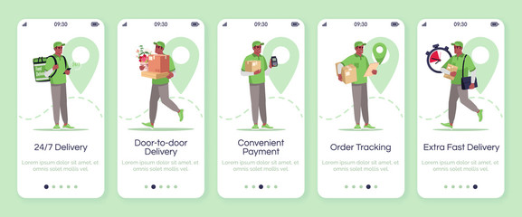 Courier company onboarding mobile app screen vector template