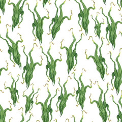 Green bunches of grass seamless pattern on a white background.