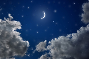 Naklejka na ściany i meble The moon shines in the starry sky. Natural beautiful background.