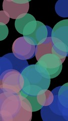 Multicolored translucent circles on a dark background. 3D illustration