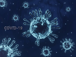 3D rendering of coronavirus cells or COVID-19 
