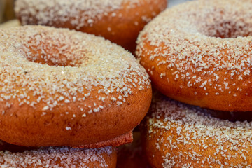 Stack of sugared doughnuts, Clapham Common, London, UK
