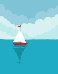 Naklejka premium ship floating in the ocean, vector illustration