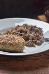 Simple lunch, porridge with cutlet