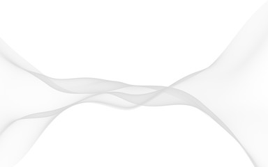 White abstract background. Fluttering white scarf. Waving on wind white fabric. 3D illustration