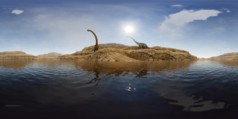 Dinosaurs Jurassic prehistoric scene 3d rendering © satori