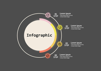 The infographic vector design template for illustration. Infographic design business template with four steps. Creative concept for infographic. Used for layout, workflows, banners, web design.