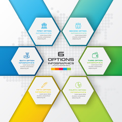 Abstract business infographics template with 6 hexagon in white color background