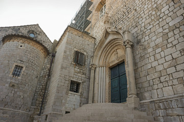 Staircase at the entrance to the Catholic Church in the city of Dubrovnik, Croatia