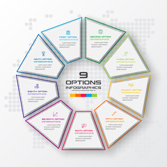 Fototapeta premium Nonagon infographic,Colorful template with 9 options,Vector illustration.