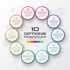 Decagon for infographics,Diagram with 10 options,Vector template for presentation.