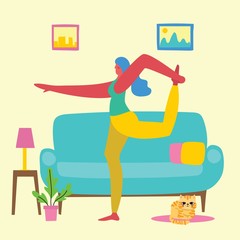 Stay at home and do sport. Stop coronavirus. People staying at home for prevent virus Covid19 in the flat style