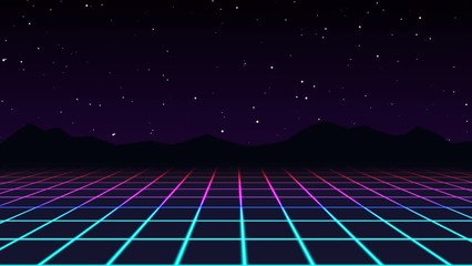80s retro futuristic background, video illustration of the future of the sun and mountains in a retro style. - Powered by Adobe