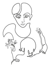 One continuous line drawing of young girl giving flower to mother.
Cute and well-mannered young girl and family concept.
