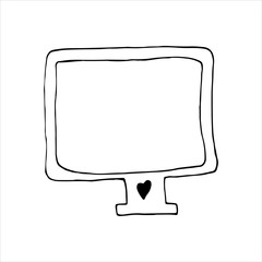 Fototapeta premium Single element of graph on monitor, computer in doodle business set. Hand drawn vector illustration for cards, posters, stickers and professional design.