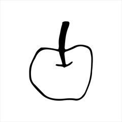 Single hand drawn apple for greeting cards, posters, recipe, culinary design. Isolated on white background. Doodle vector illustration.