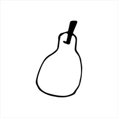 Single hand drawn pear for greeting cards, posters, recipe, culinary design. Isolated on white background. Doodle vector illustration.