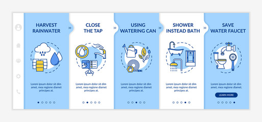 Water saving tips onboarding vector template