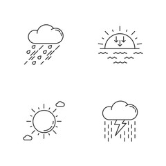 Daytime and nighttime forecast pixel perfect linear icons set