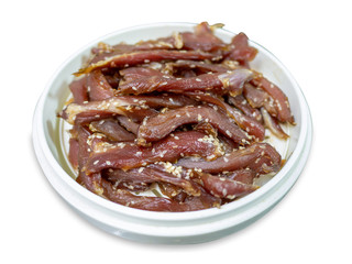 Organic food preservation dried meat by sun light with white sesame