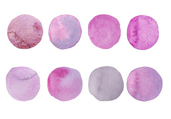 Obraz na płótnie Canvas Lavender watercolor dot set. Hand painted Spots on a white background. Round, circle. Isolated. Blobs of different color