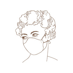 Woman wearing face mask for virus protection.