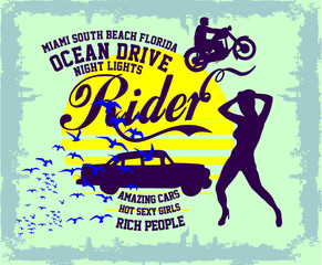 miami beach print and embroidery graphic design vector art