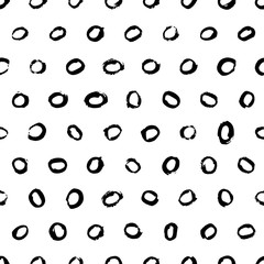 Watercolor or ink abstract black white stains seamless pattern. Polka dot grunge texture background. Vector illustration