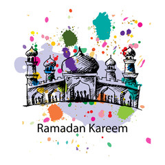 Ramadan Kareem greeting card with mosque.