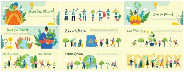 Fototapeta premium Vector illustration ECO background of Concept of green eco energy and quote Save the planet.